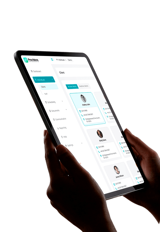 Provider using Providocs IDD software on a tablet to document services on the go