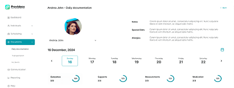 Daily documentation in Providocs IDD software — progress notes, service logs and outcomes